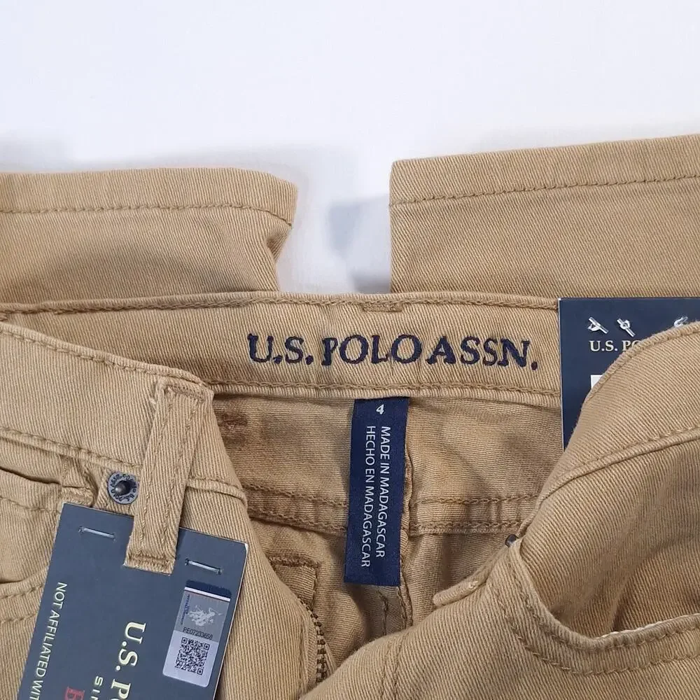 U.S. Polo Assn Boys Size 4 Honey Straight Twill Pants NWT Adjustable School Play